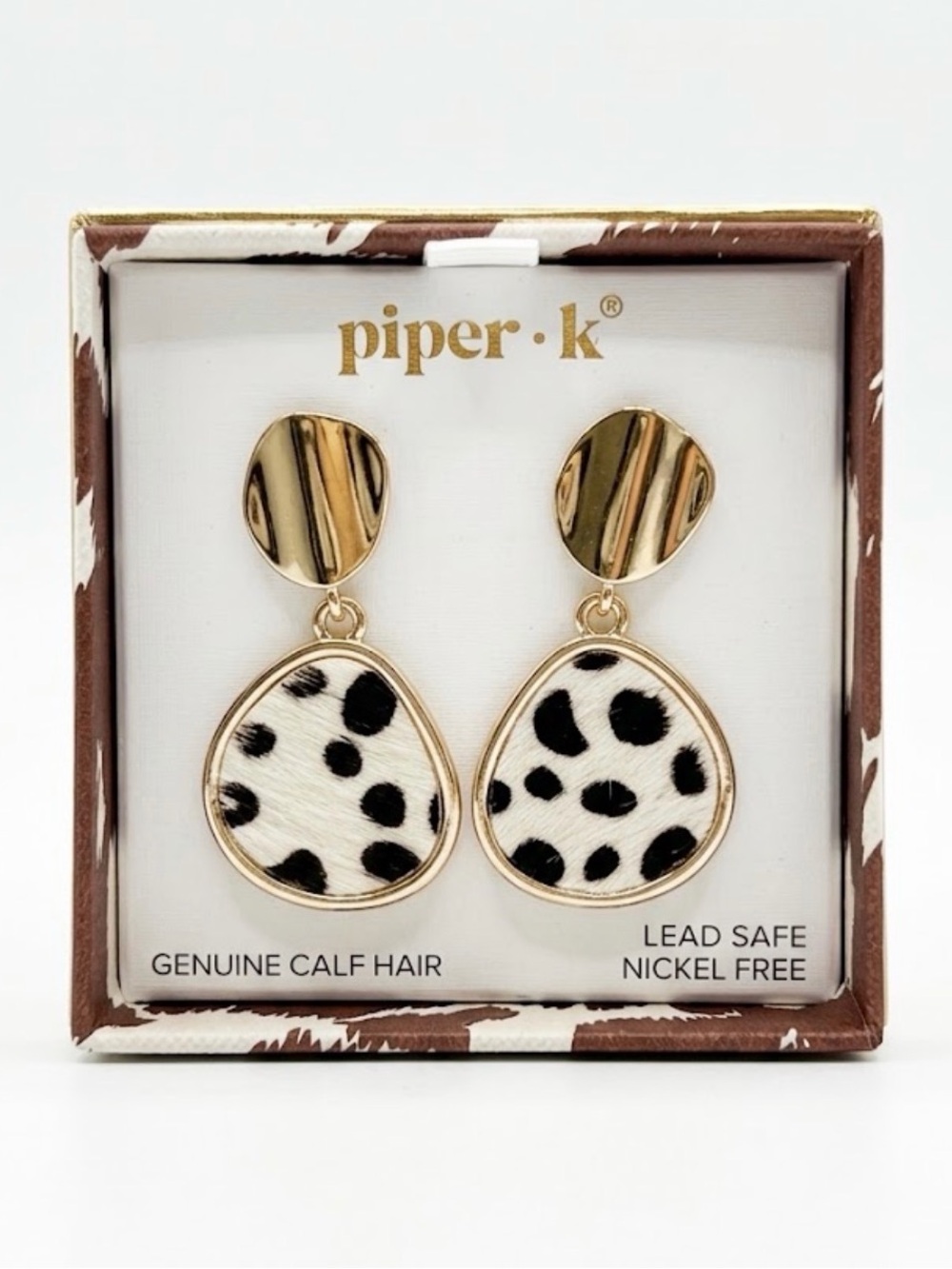 NWT ⚜️🖤⚜️ Piper K Genuine Calf Hair Cow Print Dangle Earrings